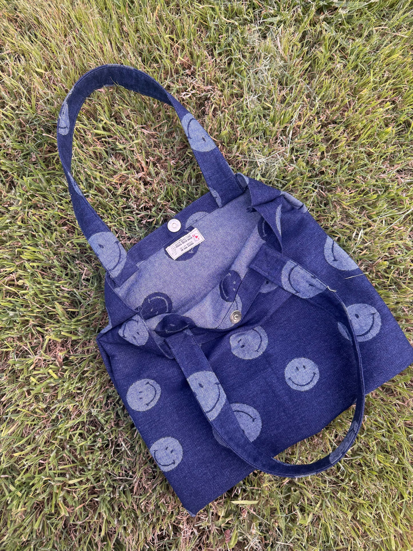 Denim Smiley Tote Bag