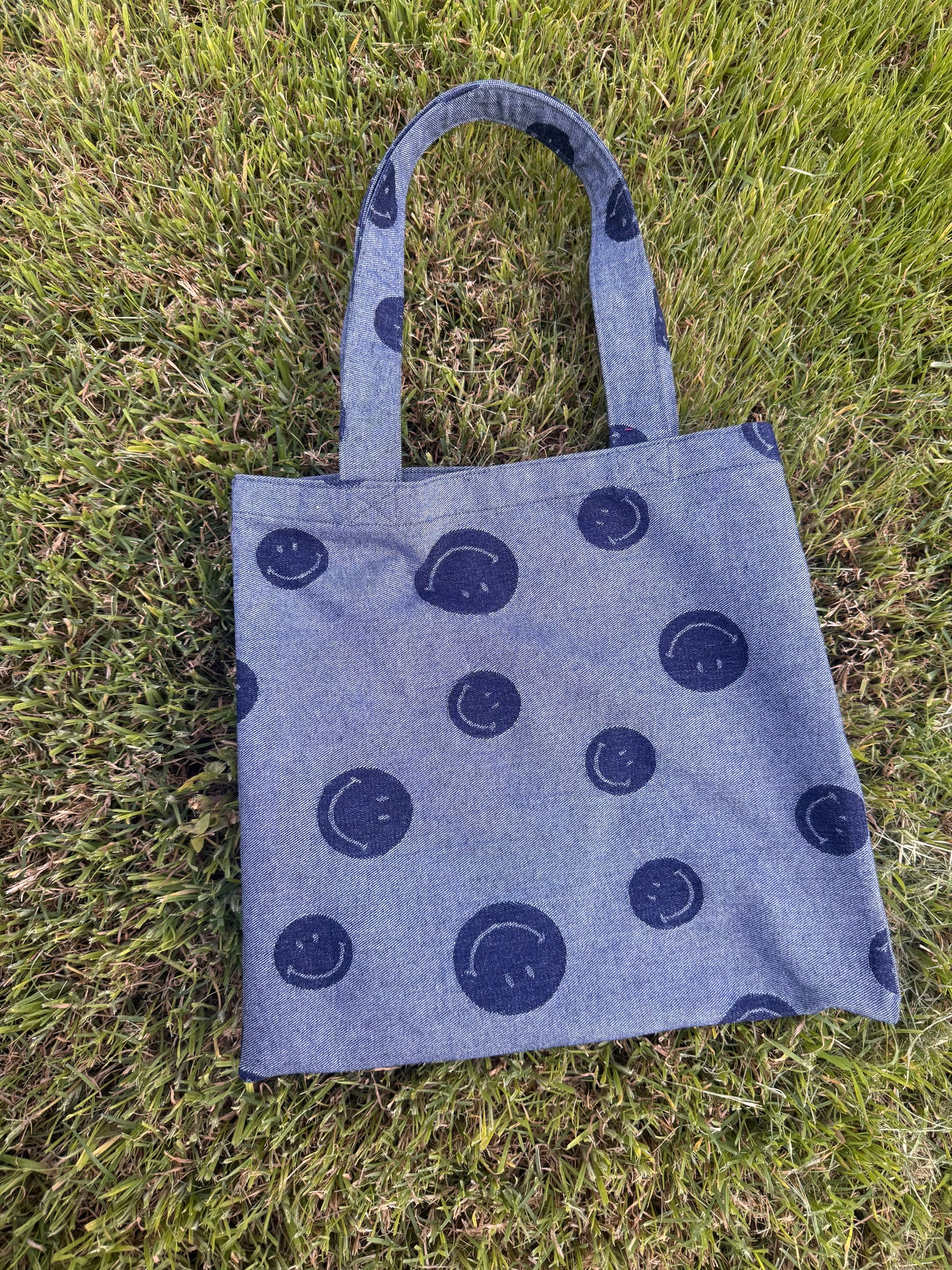 Denim Smiley Tote Bag