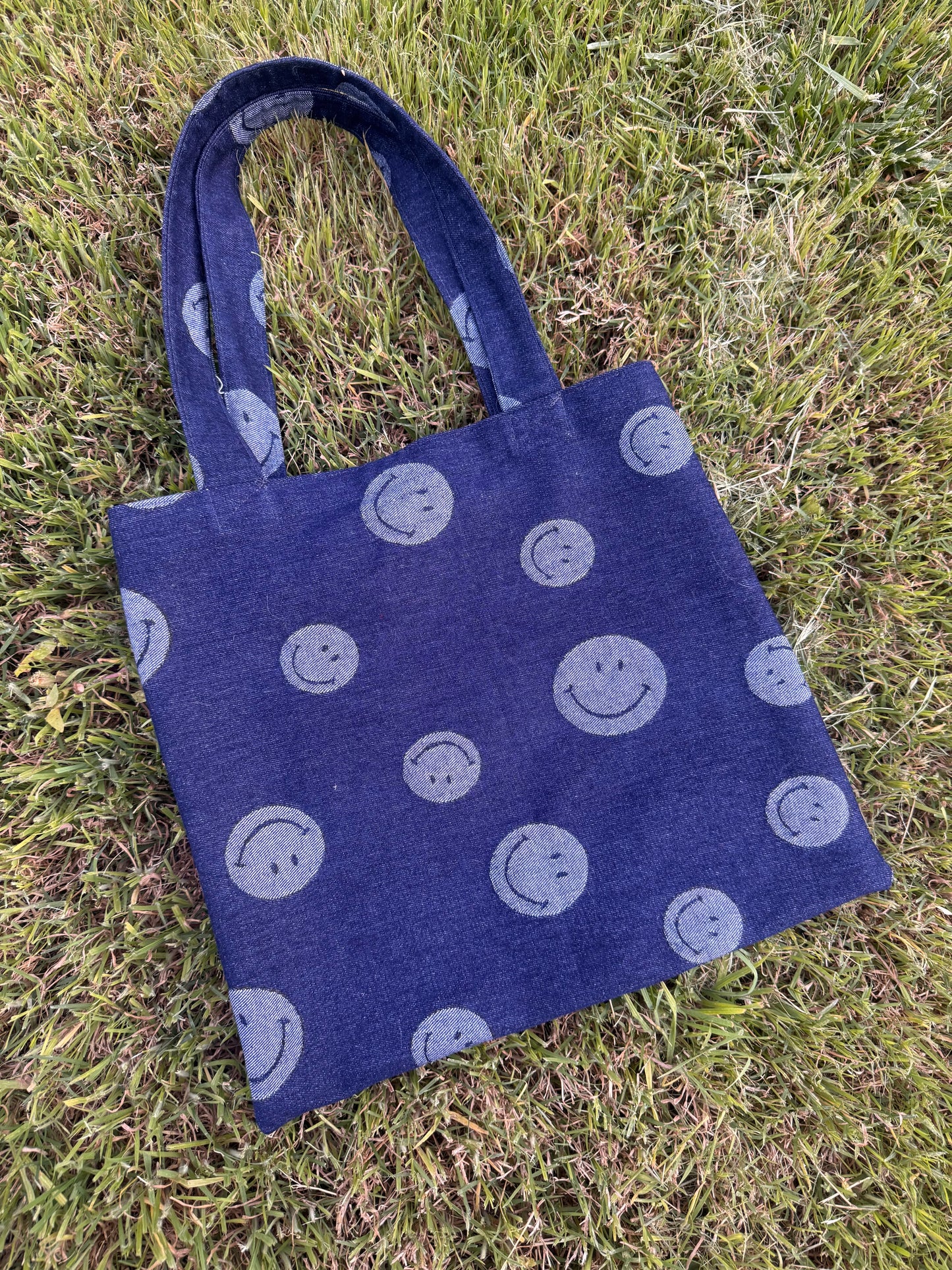 Denim Smiley Tote Bag