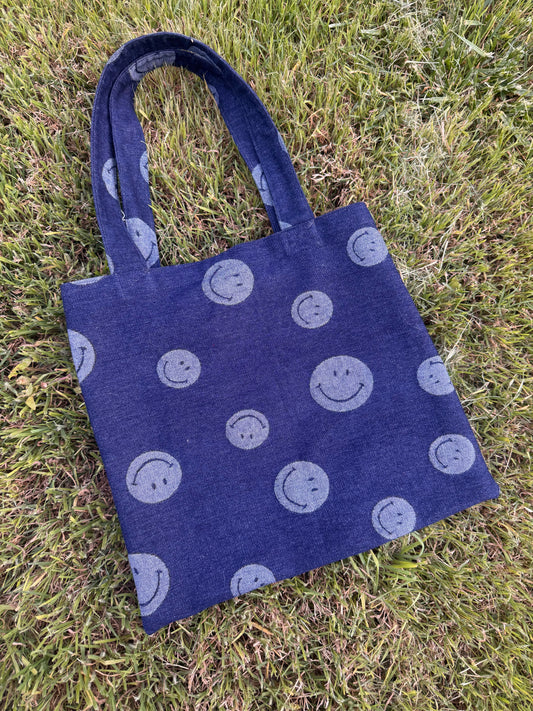Denim Smiley Tote Bag