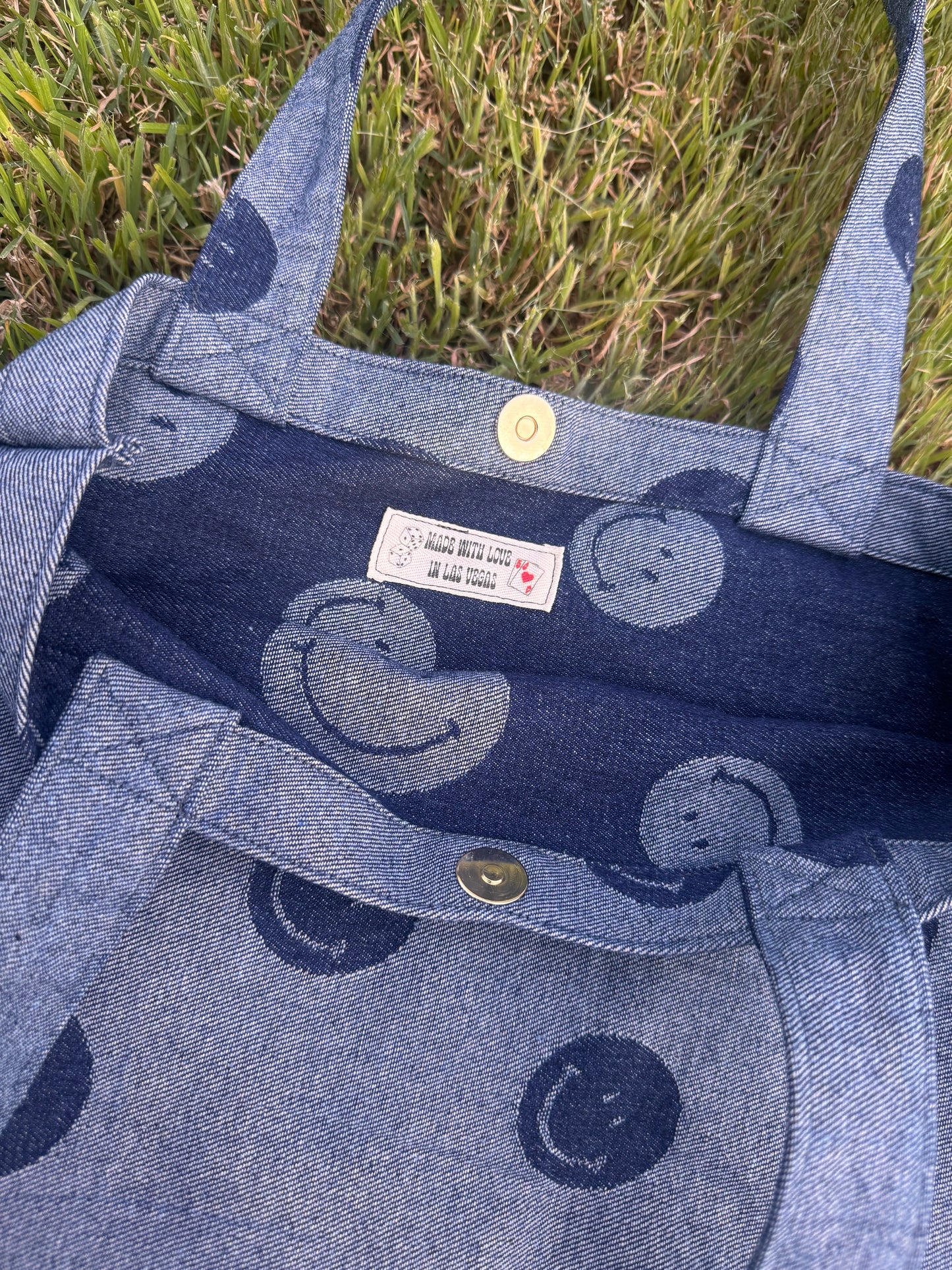 Denim Smiley Tote Bag