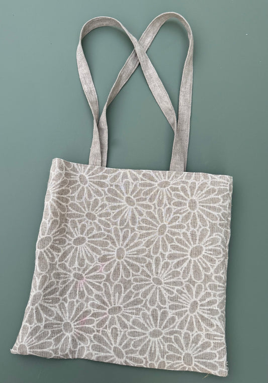 Linen Daisy Tote Bag