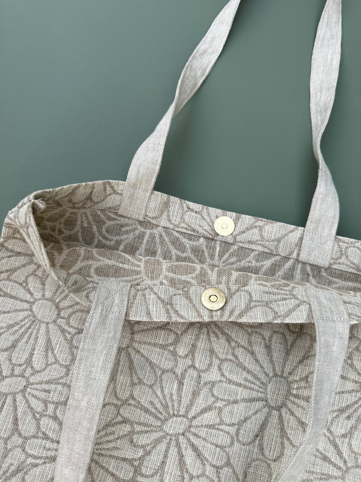 Linen Daisy Tote Bag